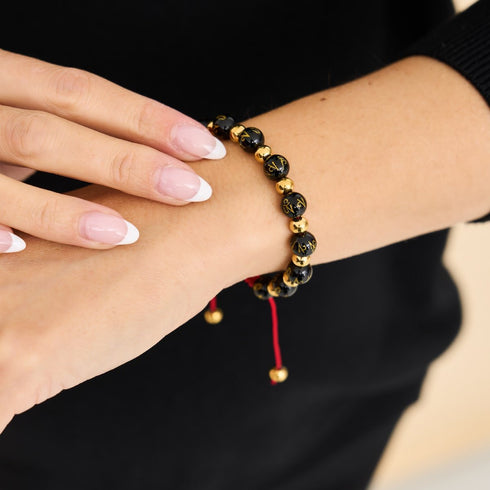 Amulette tibétaine | Bracelet Mantra Mini Obsidienne
